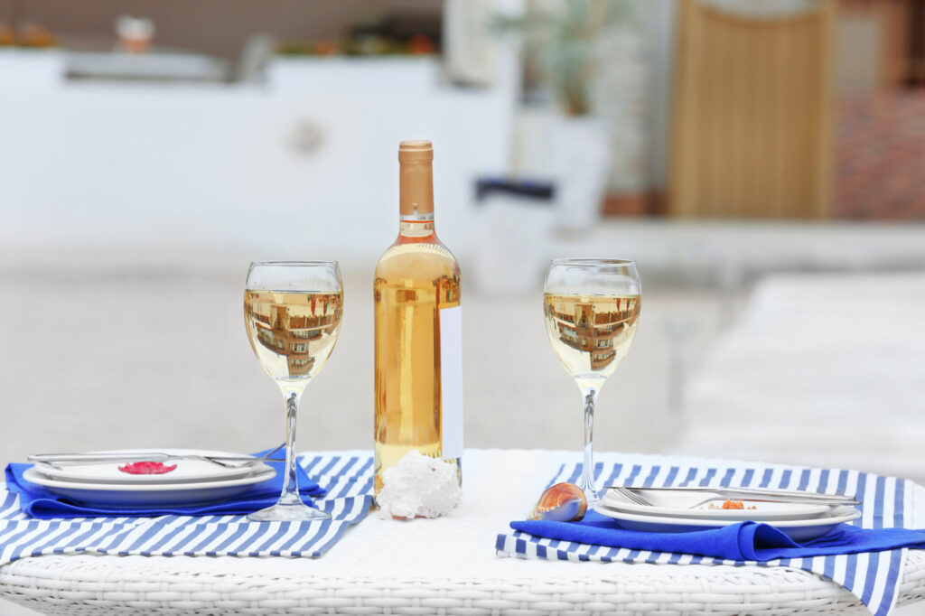 Santorini, a bottle of wine