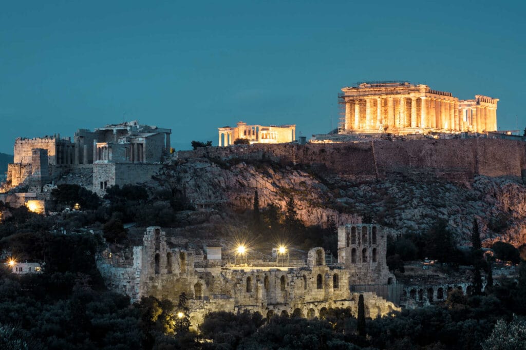 view of Acropolis Athens at night