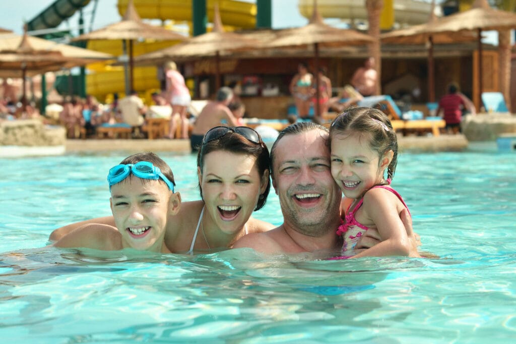 Family in Waterpark in Crete, Greece