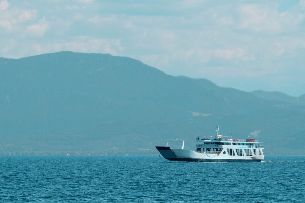 Ferry sailing between Cyclades islands Greece
