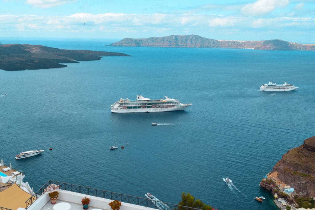 Santorini caldera arrival view
