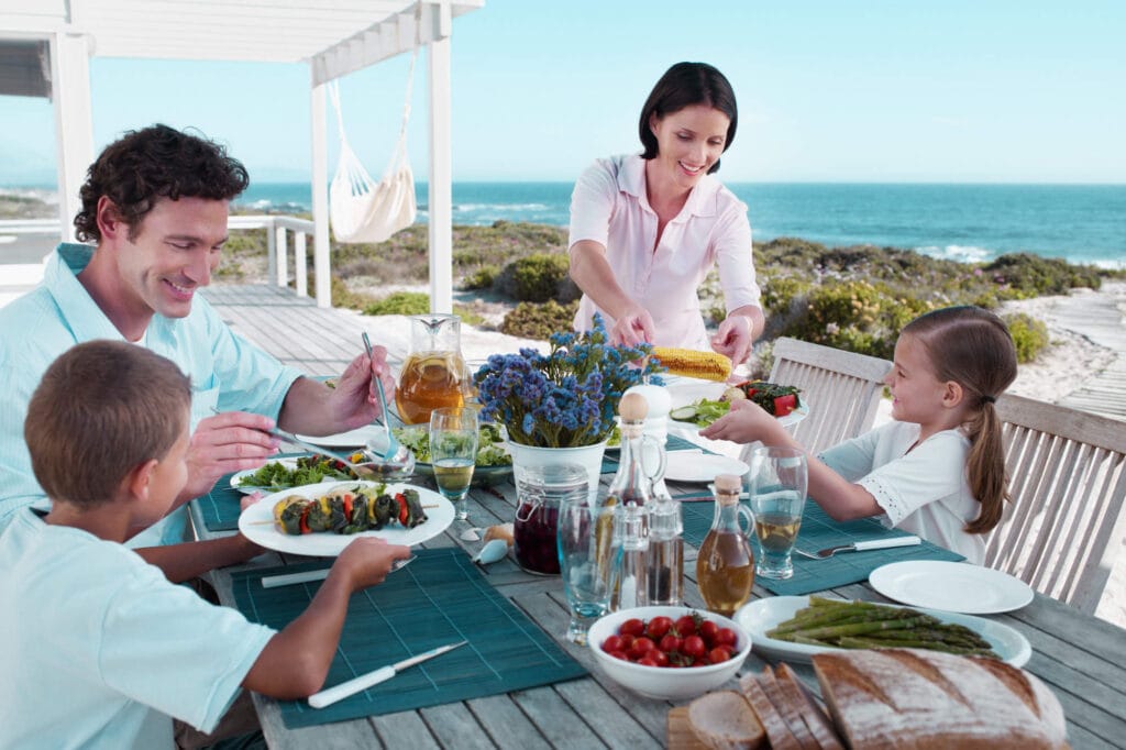 Family at restaurant in Crete, Greece