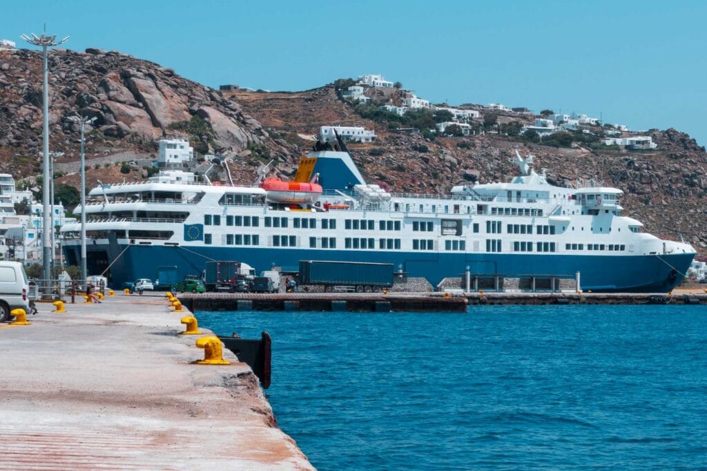  ferryboat on greek island mykonos in greece