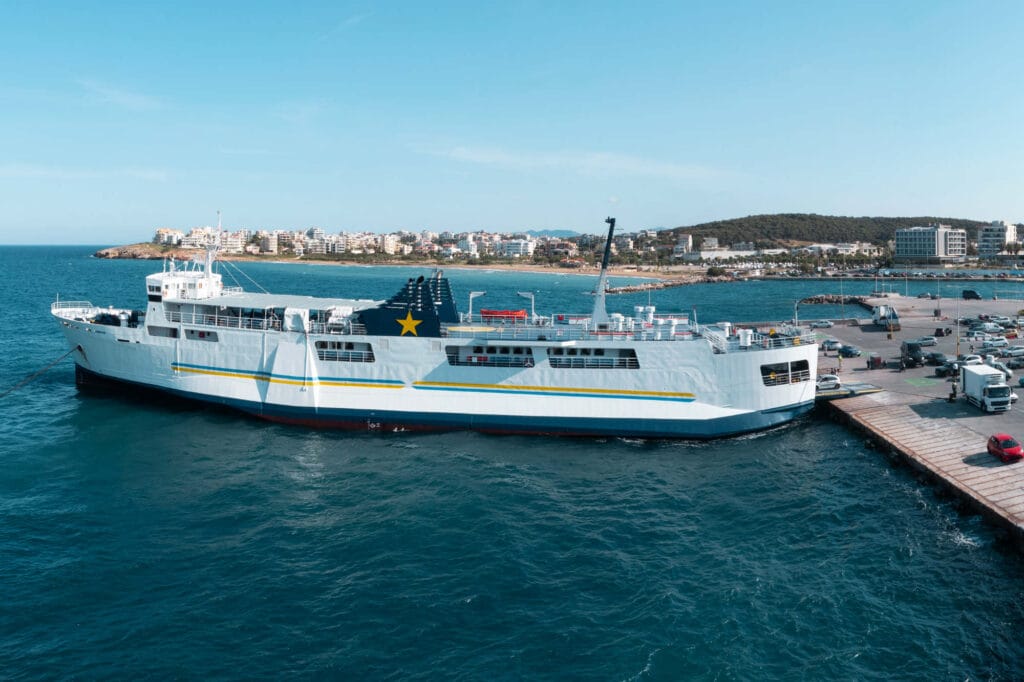  the port rafina greece with ferries and tourists