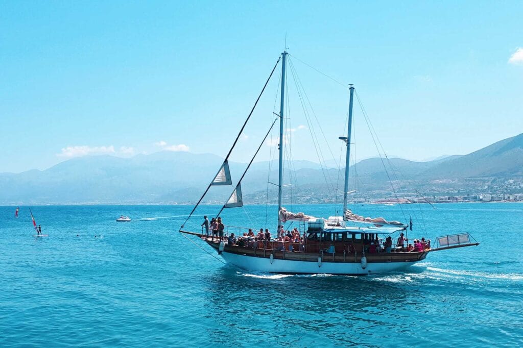 Boats at sea in crete island